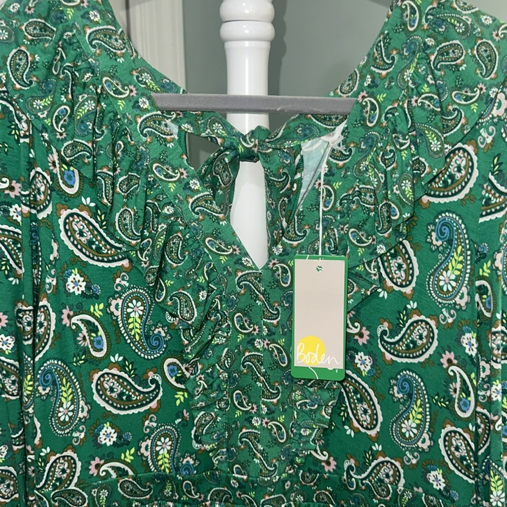 BODEN 14 large XL Gorgeous Green Paisley MAXI Dress Longsleeve - Picture 8 of 16